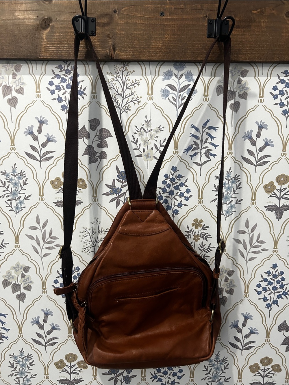 Brown Leather Backpack Sling Bag